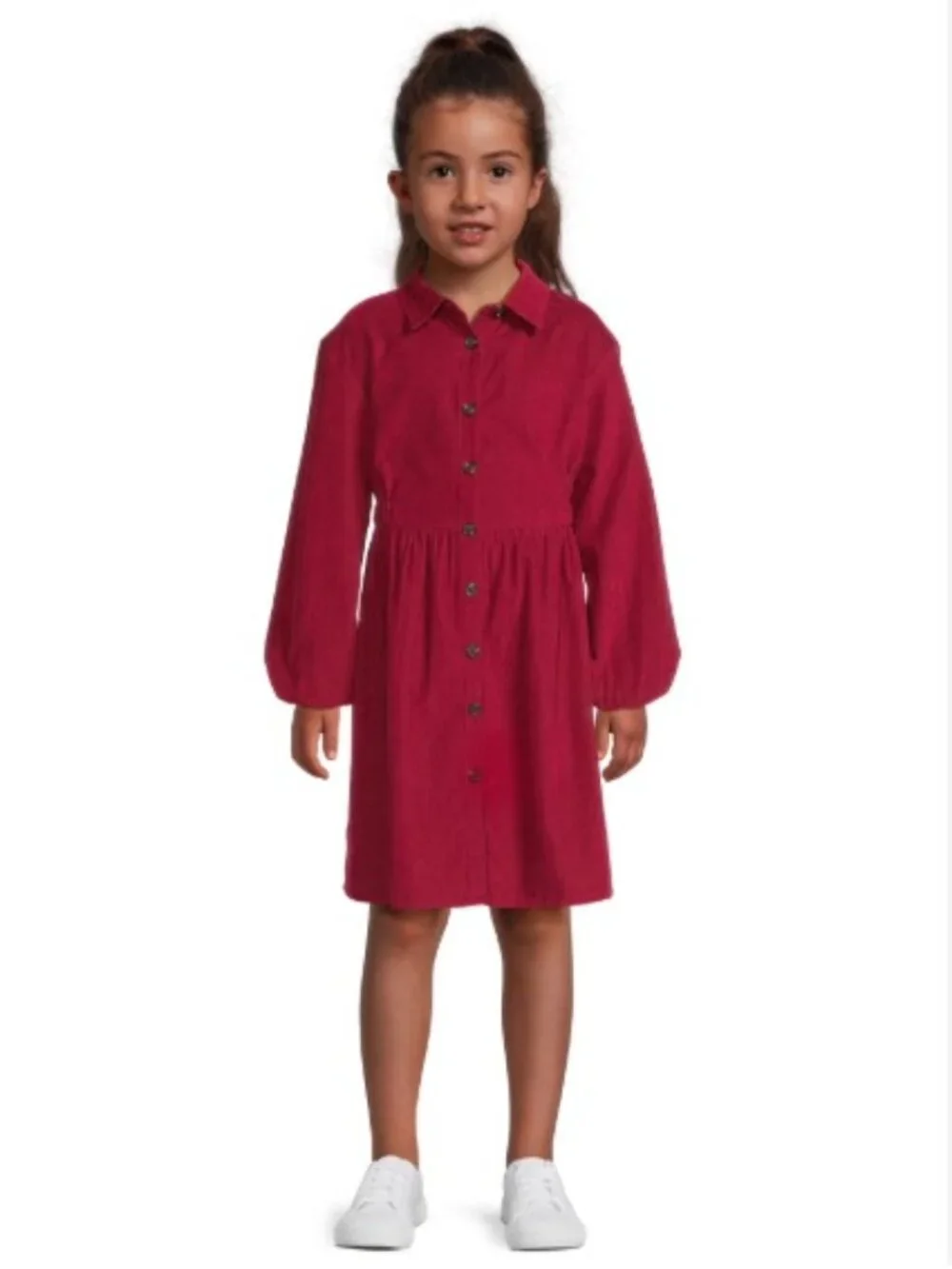 Wonder Nation Girls Corduroy Dress Button Front Long Sleeves Berry Size L Plus